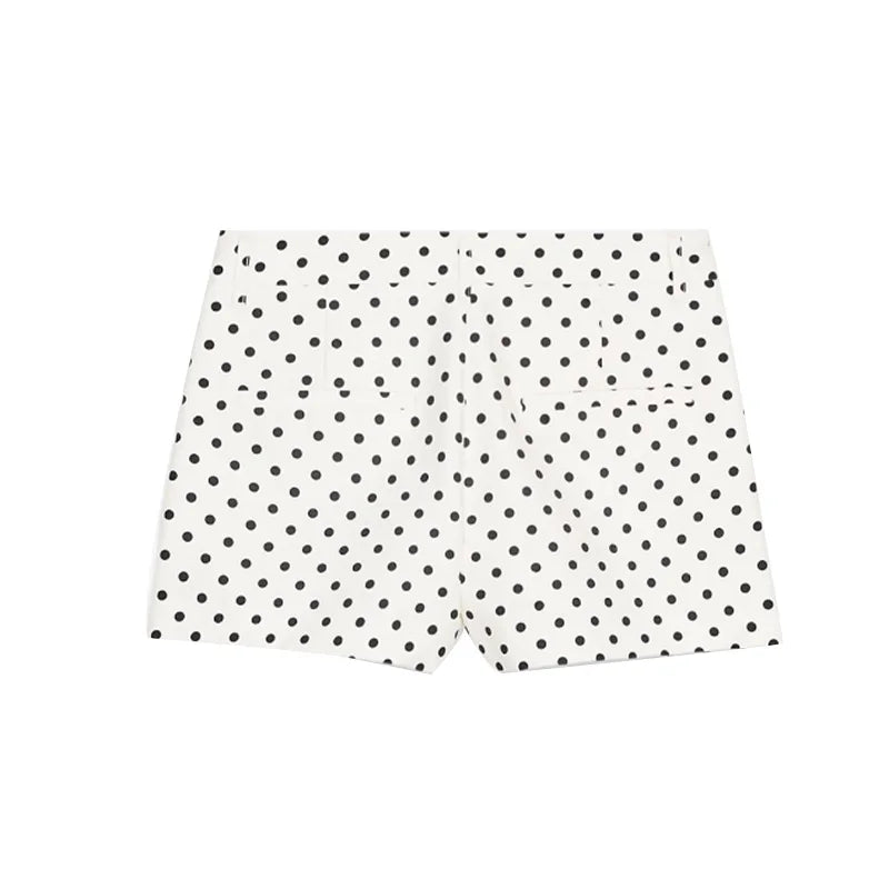 Polka Dot Print Shorts Coats Suits Women Loose High Neck Long Sleeves Zipper Drawstring Sets Female 2025 Autumn New Chic Set