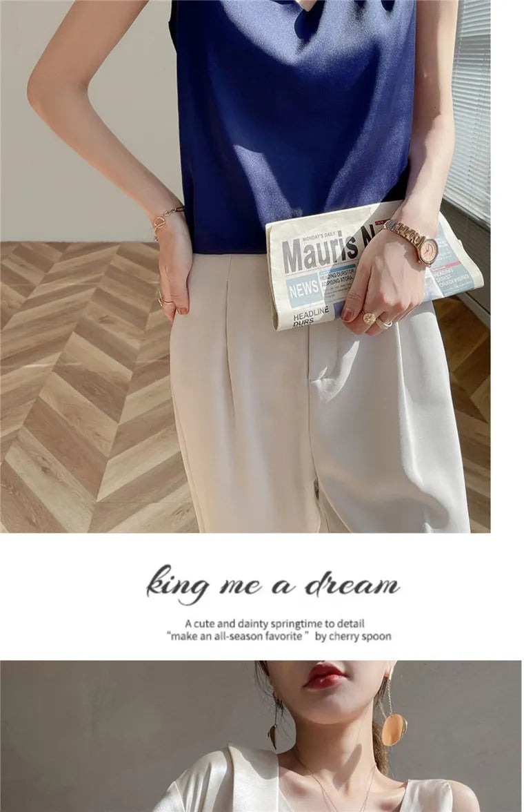 Acetate satin Camisole Women's V-neck Silk Satin vest Top elegant wild Avocado Green white black tank Women Crop Tops