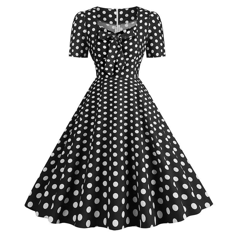Green Plaid Swing Party Dresses Women Elegant Vintage Square Collar Short Sleeve Casual Summer Dress