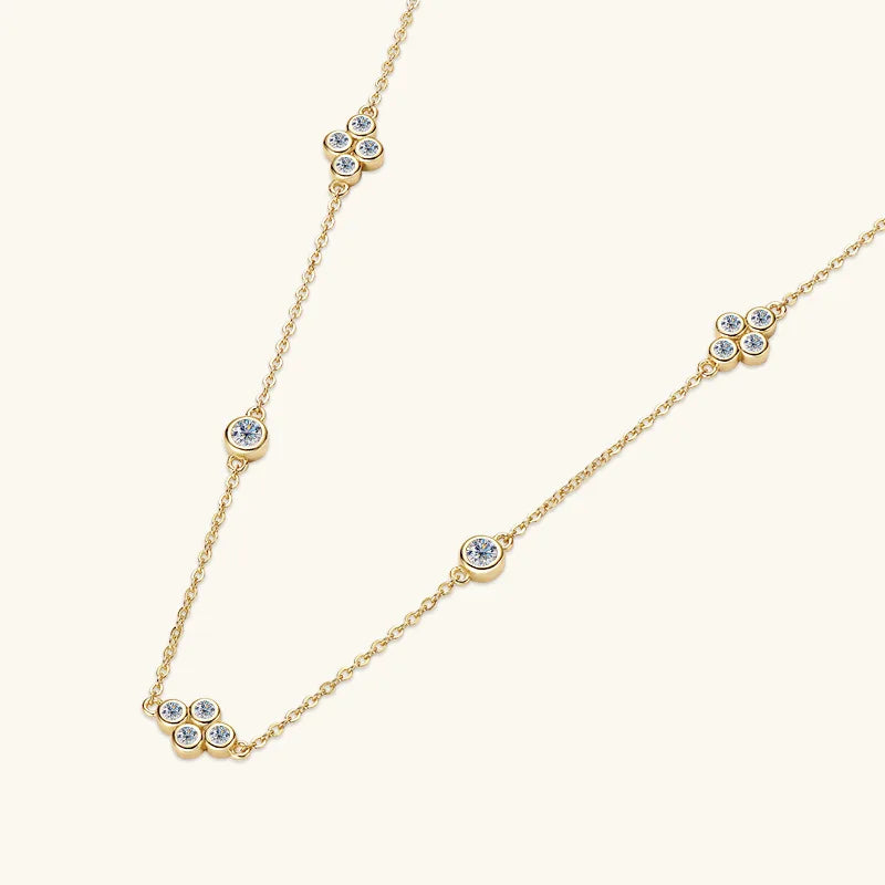 Full Moissanite Flower Necklace Clavicle Chain Adjustable 925 Silver Plated 18k Gold Women's Choker Jewelry Valentine Gift