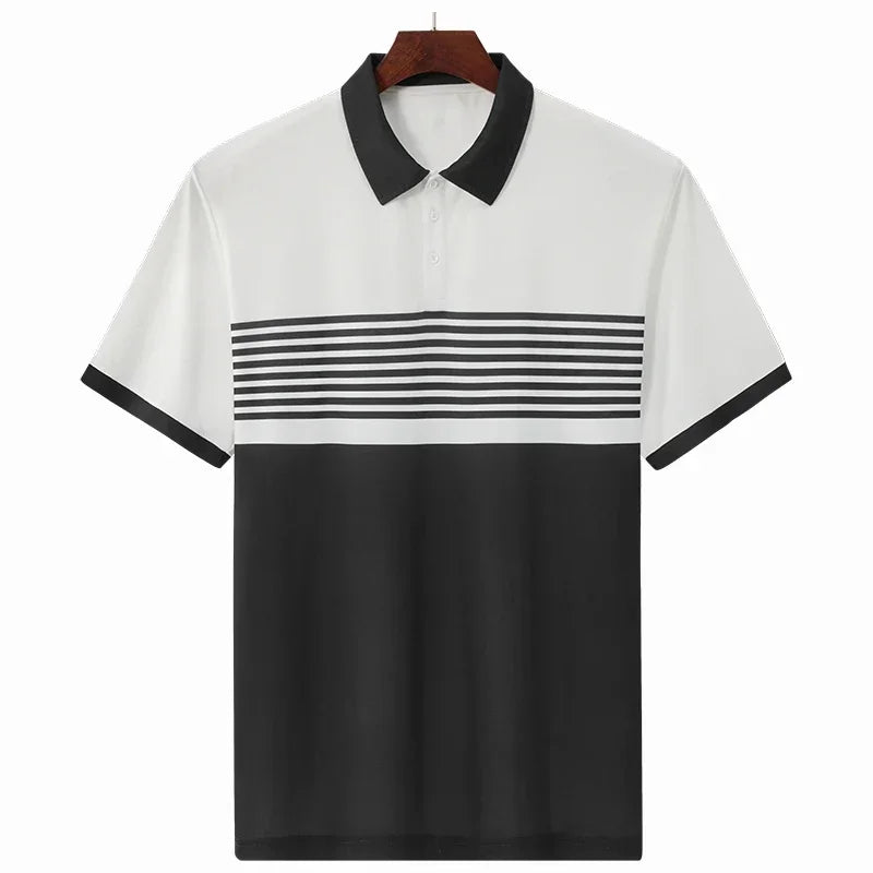 ストライプ柄ポロシャツ メンズ プラスサイズ 1XL-7XL 110-175kg 半袖ポロTシャツ ゆったりポロシャツ オーバーサイズトップス 大きいサイズ メンズ服