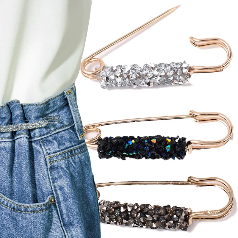 2Pcs Women's Brooch Tighten Waist Brooches for Women Skirt Pants Jeans Adjustable Waist Clip Crystal Pins Clothing Accessories