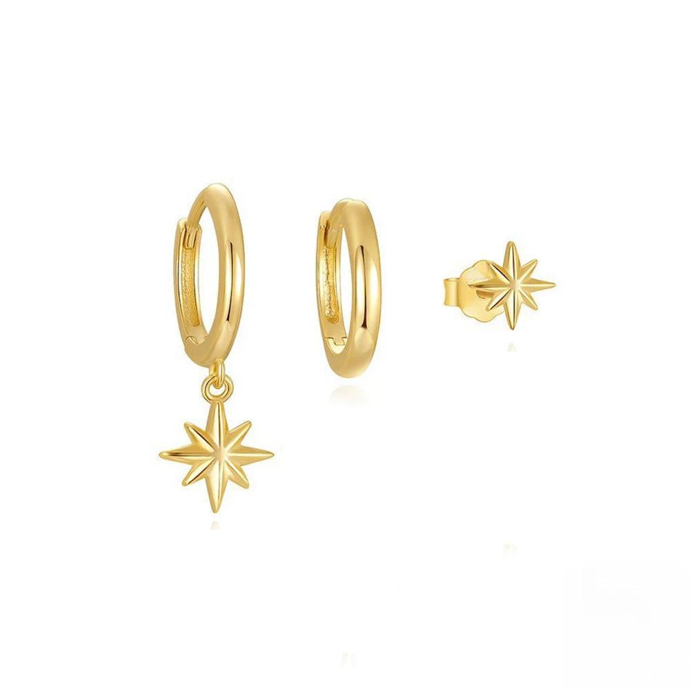 3 Piece Fashion Stainless Steel Round Star Drop Earrings Set for Women 18K Gold Plated Dangle Earring Punk Unisex Rock Jewelry