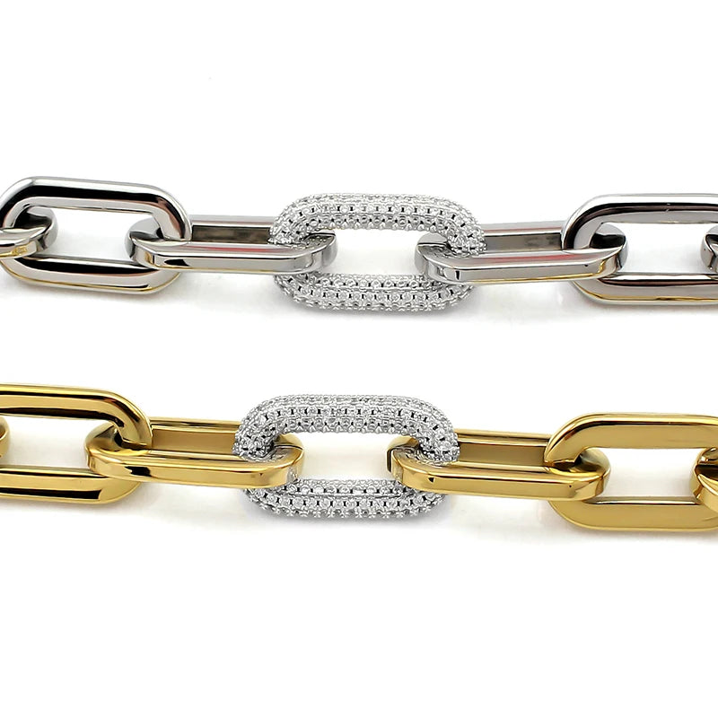 Fashion Women Big Chunky Bracelets Chains with Blink Rhinestones Link Gold Silver Color Surgical Stainless Steel Bracelets
