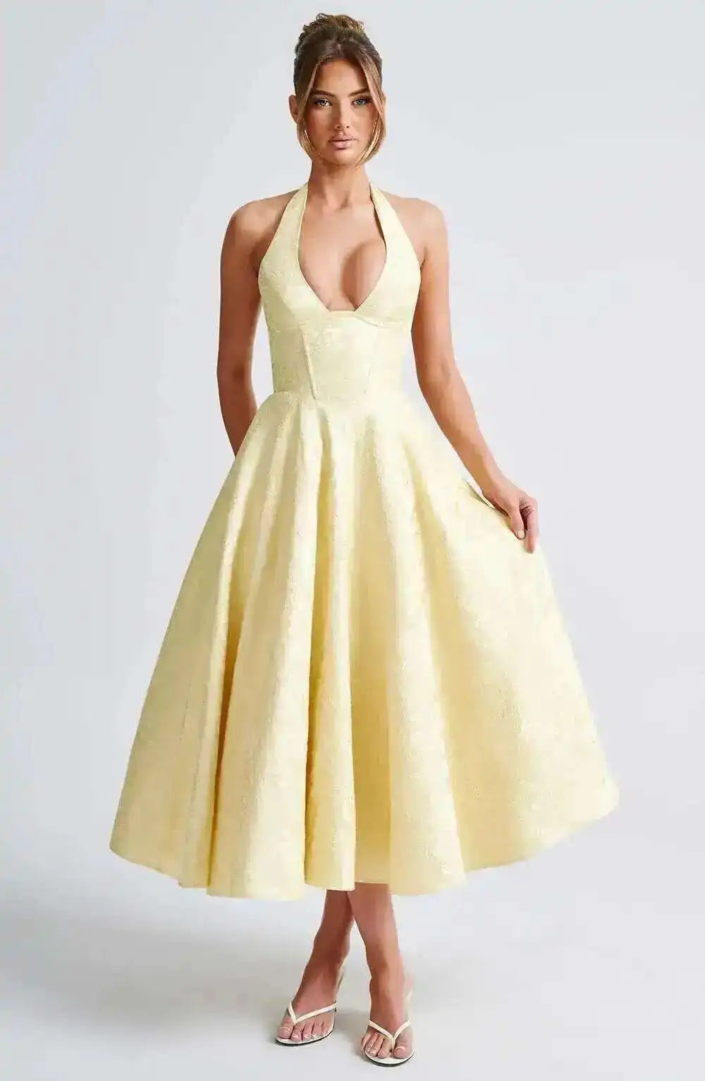 Giyu Club Evening Party Dresses Women 2025 Summer Sexy Bow Halter Long Dress Elegant Jacquard Lace Up Backless Birthday Robe
