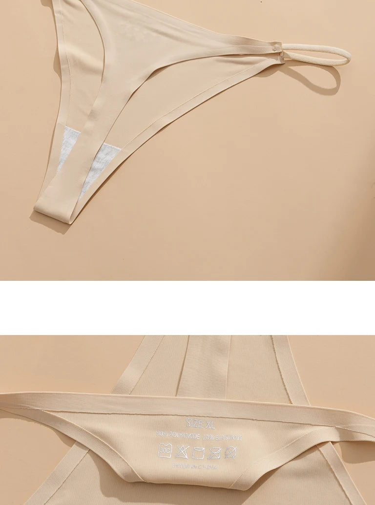 Women's Sexy Lightweight Ice Silk Seamless Knit Thong with Thin Straps - No Show Panty Underwear Lingerie Intimate Apparel