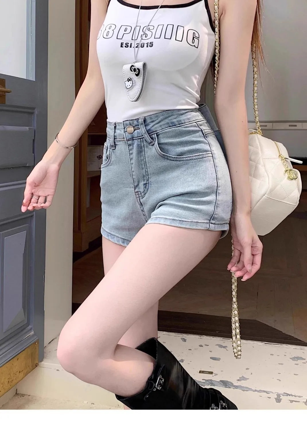 Women's Sexy Denim Shorts Y2K Petite High Waisted Hip Lifting Shorts with Personality 3D Bow Detail Slim Summer Hot Pants