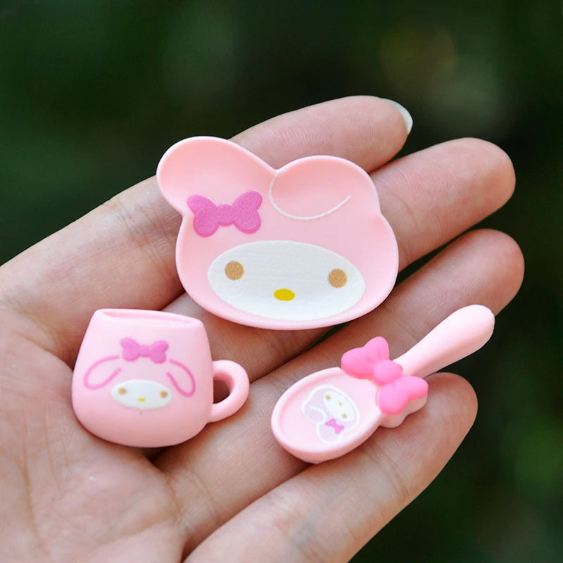 3pcs Sanrio My Melody Accessory Accessories For Children's Kitchen DIY Simulation Toy Kuromi Cinnamoroll Room Ornaments