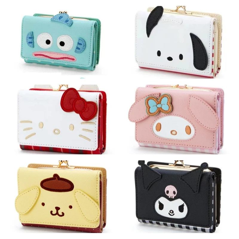 Sanrio Cinnamoroll Kuromi My Melody Hello Kitty Kawaii PU Leather Wallet Card Holders Casual Coin Purse Money Bag