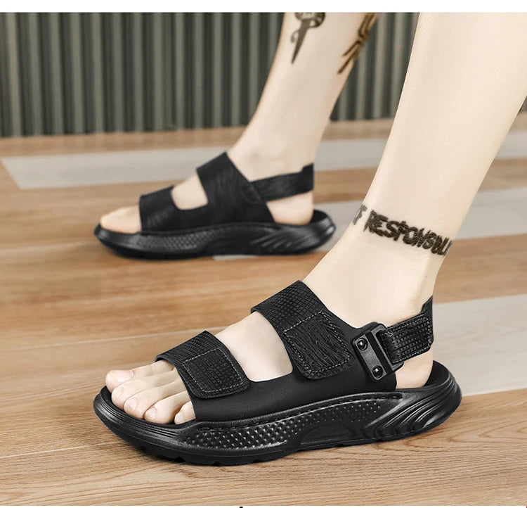 Sandals for men summer style soft sole casual wear-resistant anti slip black sandals for outdoor wear water wading beach shoes
