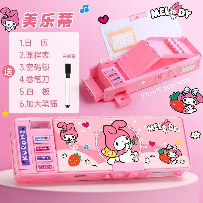 Sanrio Kuromi Multifunctional Automatic Pencil Case Melody Kawaii Children's Code Lock Pencil Case Large Capacity Gift Anime Toy
