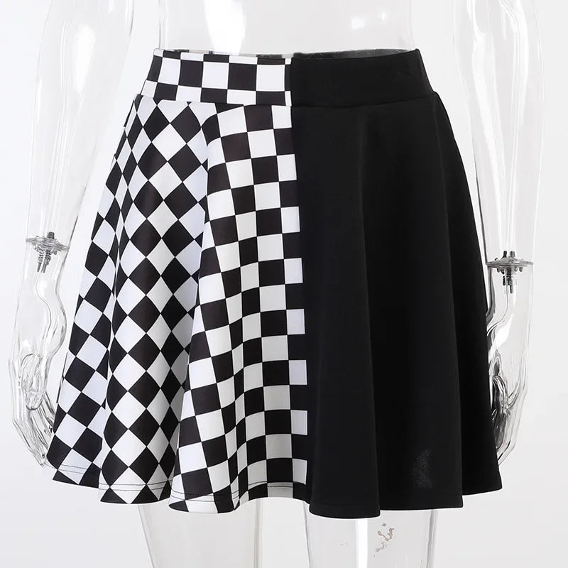 Y2k Skirt Harajuku Dark Girl Contrast Plaid Stitching Sexy High Waist Over In Summer Sexy Gothic Skirt