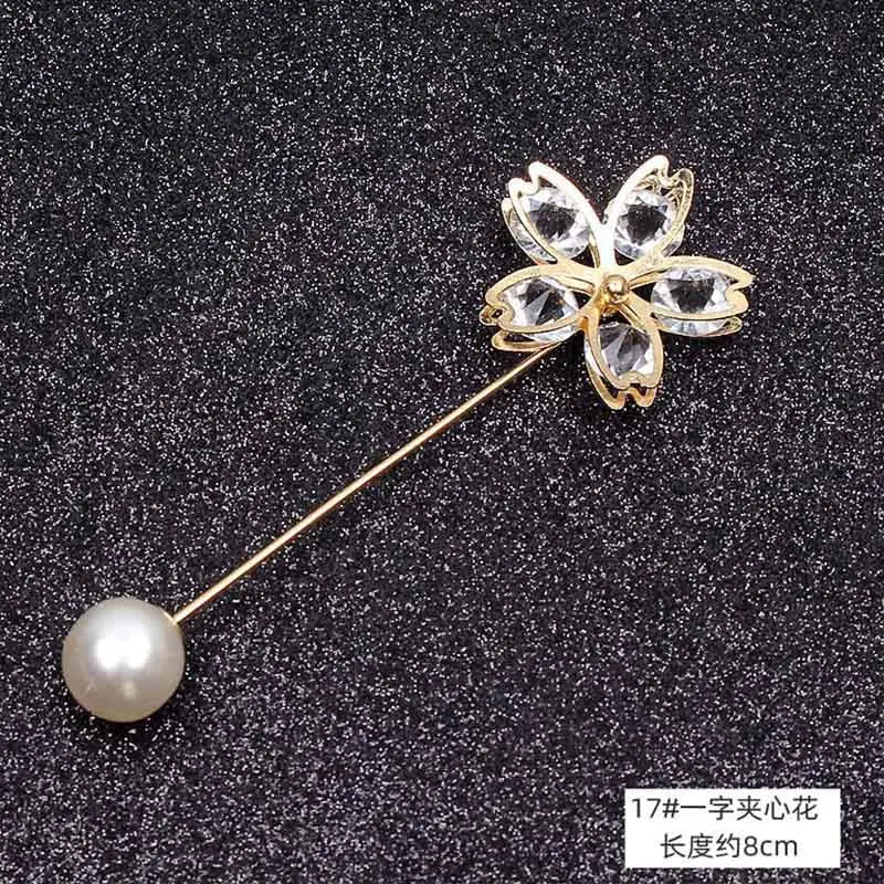 Lapel Pin Women Simulated-Pearl Pendant Pins Crystal Rhinestone Brooch For Woman Scarf Buckle Clips Hat Clothes Multipurpose Pin