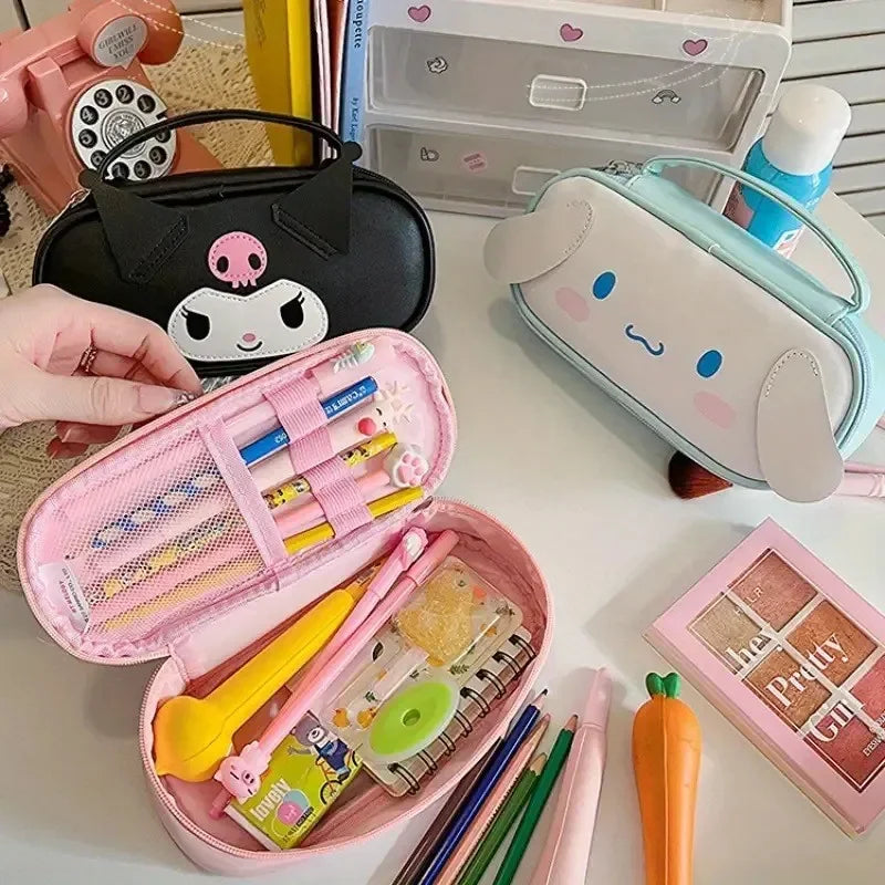 Sanrio Kuromi Large Capacity Pencil Case Cartoon Student Portable PU Pen Bag school Stationery My Melody Supplies Storage Bag