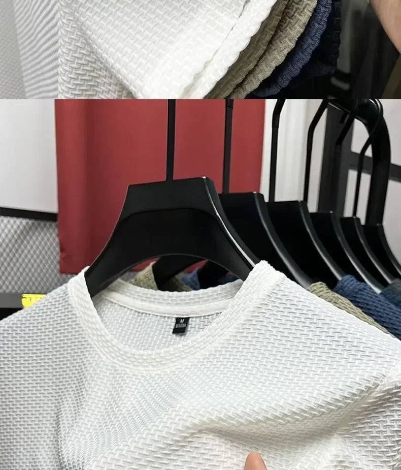 Summer Men's Round Neck Short Sleeved T-shirt M-5XL Oversize Wrinkle Resistant Breathable Top Texture Fabric Versatile Tees