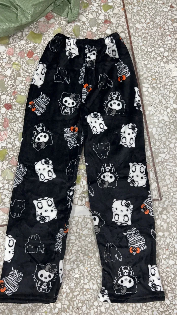 Kawaii Hello Kitty Christmas Velvet Pajamas, Anime and Cartoon Kuromi Autumn and Winter Loose Casual Warm Couple Home Clothes