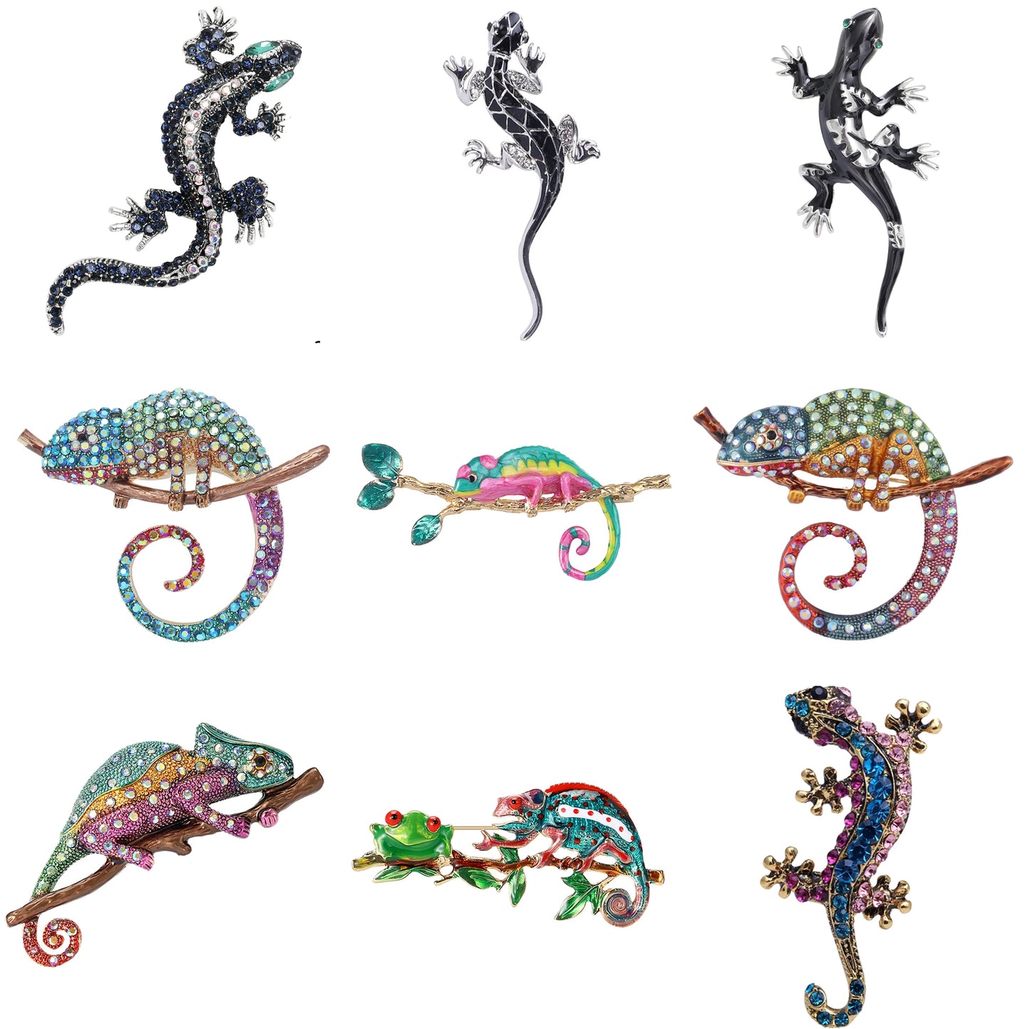 Rhinestone Chameleon Brooch for Women Unisex Enamel Lizard Pin Banquet Party Backpack Gifts Jewelry Accessories