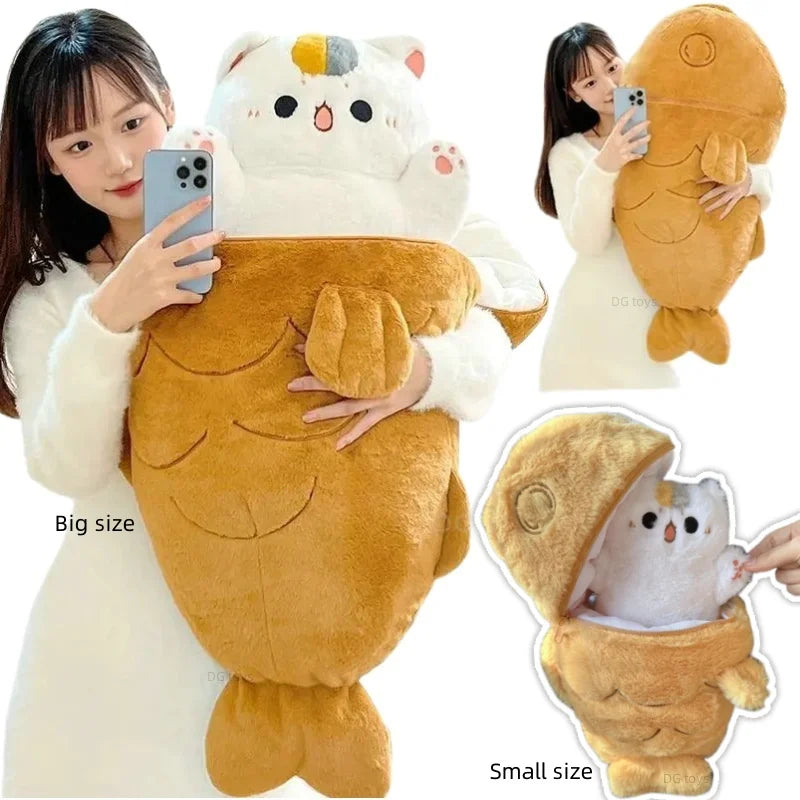 1pc 40/60/80cm Japan Taiyaki Cat Plush Toy Anime Figure Cat Hiding in Cushion Bag Ferry Bunny Carrot Animal Plushie Throw Pillow