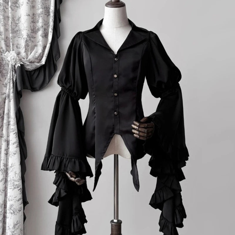 2025 Camisas De Mujer Vintage Blouses Women's Clothes Temperament Lady Tops Japanese Shirt Flare Sleeve Goth Slim Fit Blouse