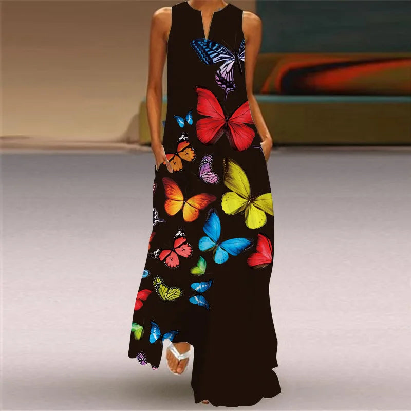 Summer Sexy Maxi Dresses Women Sleeveless V-Neck Robe Party 2025 Retro Loose Beach Vestidos Y2k S-5XL