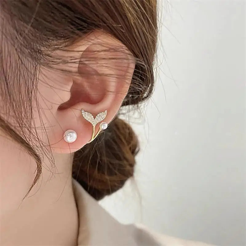 925 Silver Needle Hollow Crystal Swan Earrings For Women Korean Jewelry 2025 Trending New Luxury Animal Pearl Stud Earrings Gift