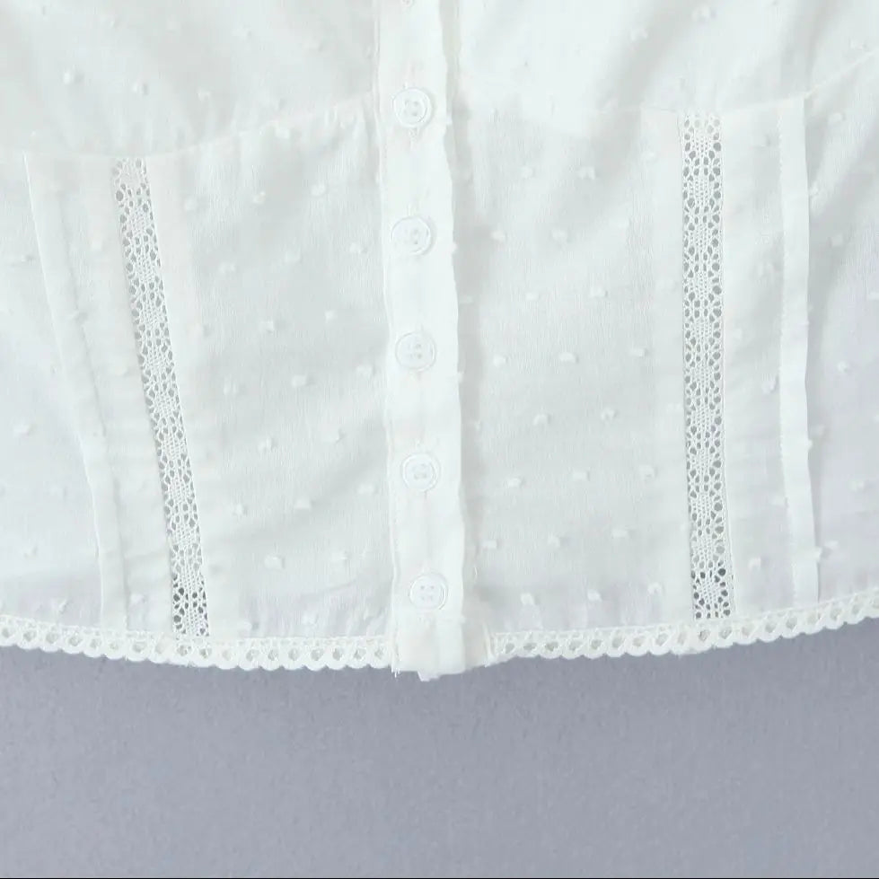 2025 Summer Plain White 3D Dot Sleeveless Tank Women Open Buttons Slim fit Elastic Back Tank Top Crop Tops