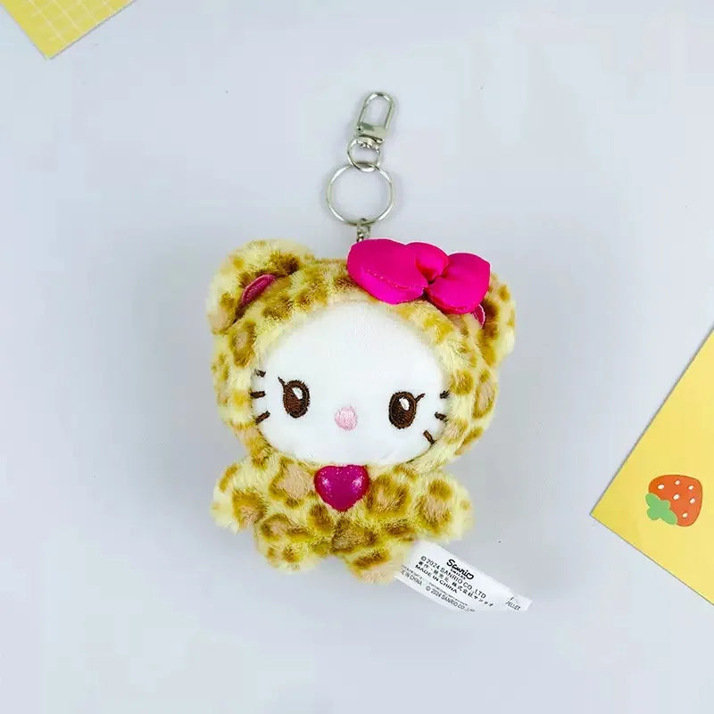 Kawaii Hello Kitty Doll Keychain Sanrio Anime Kuromi Melody Cartoon Leopard Print Kt Pendant Toys Zipper Decoration Girl Gifts