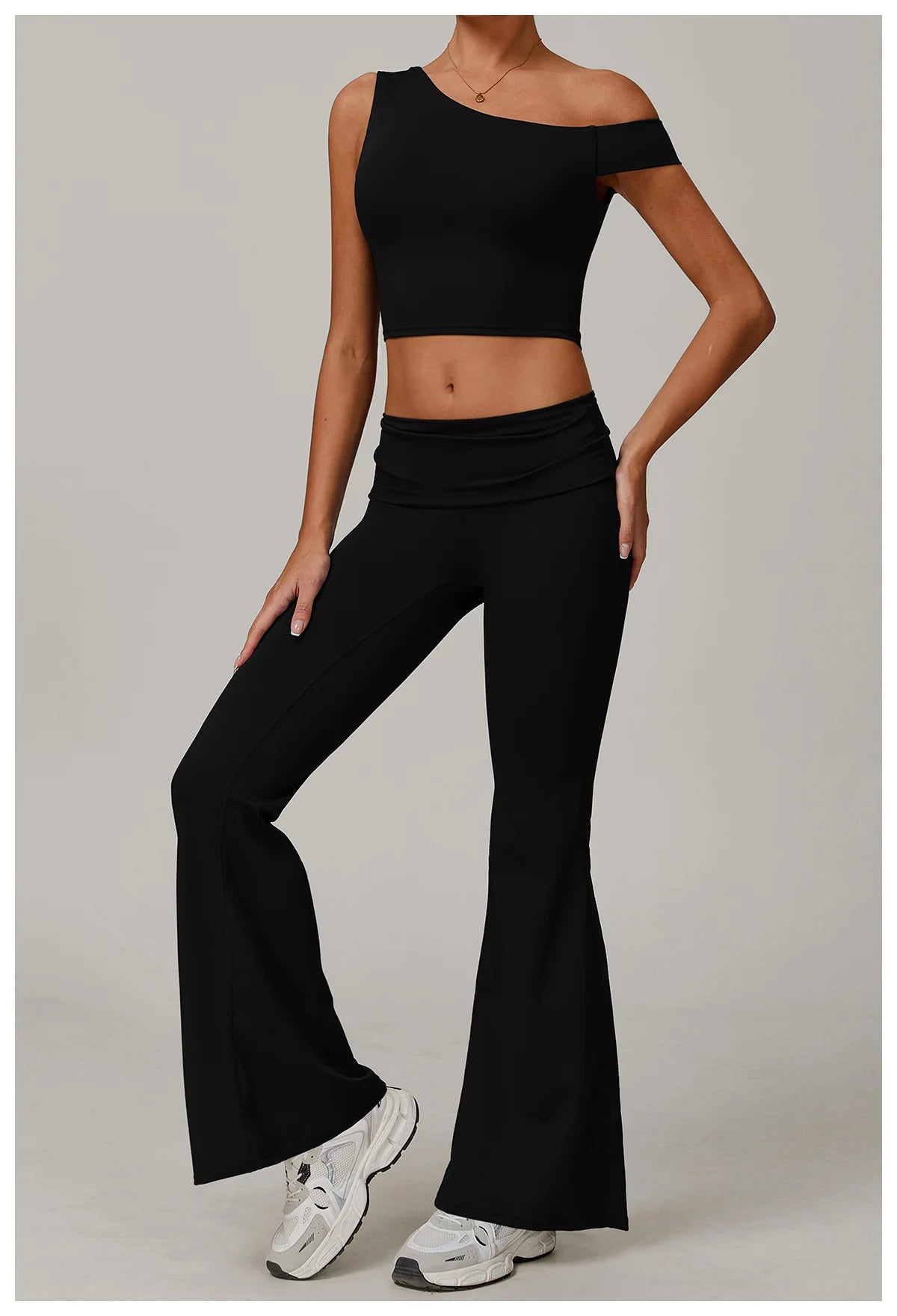 2Pcs Gym Set Sportswear Women Sports Tank Tops High Waist Stretch Flared Pant Gym Suit Fitness Clothes Activewear Workout Sets