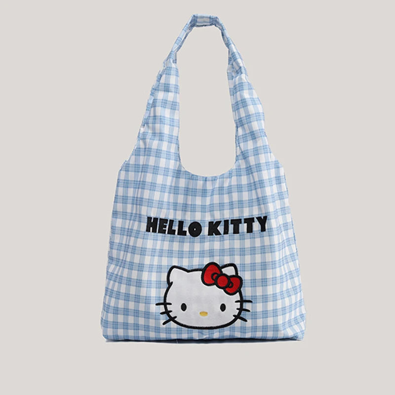 Cartoon Sanrio Hello Kitty Plaid Handbag Commuting Light Portable Summer Storage Shoulder Handbag High Capacity