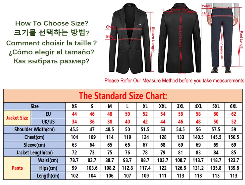 Suit (Blazer+pants) Fashion Business Gentleman Italian Style Slim Solid Color Professional Suit Wedding Groom Best Man Suit