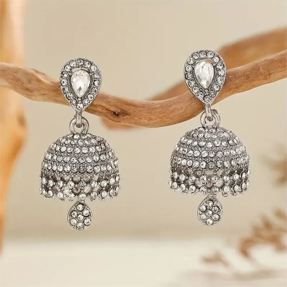 Elegant Inlaid Rhinestone Classic Heart-shaped Droplet Earrings for Women Boho Bell Shaped Earrings Jewelry Gifts