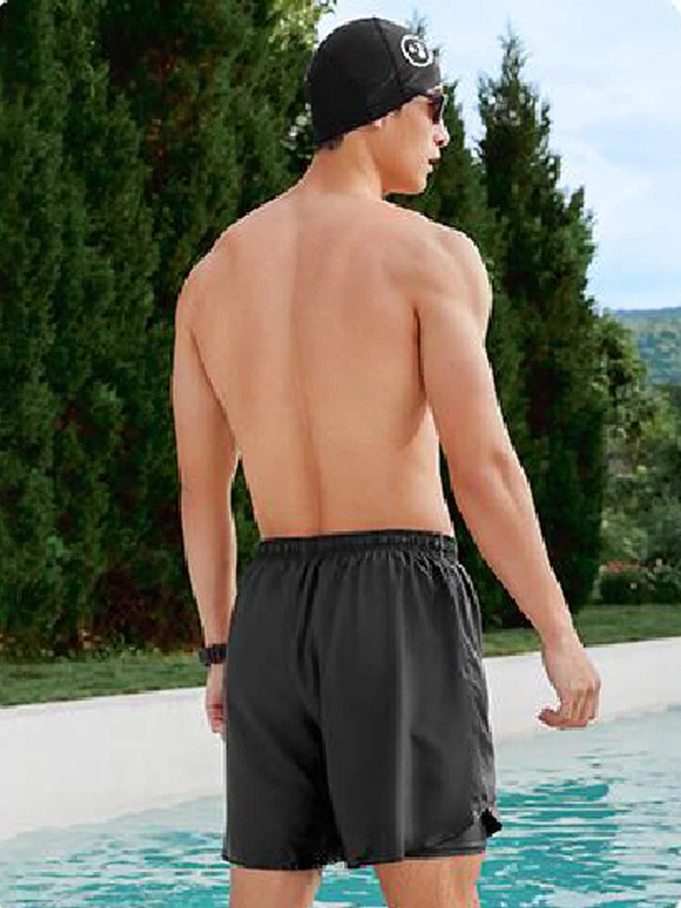 Men Swim Trunks Double-Layer Comfort Compression Liner Swim Shorts Quick Dry Beach Pants 7"