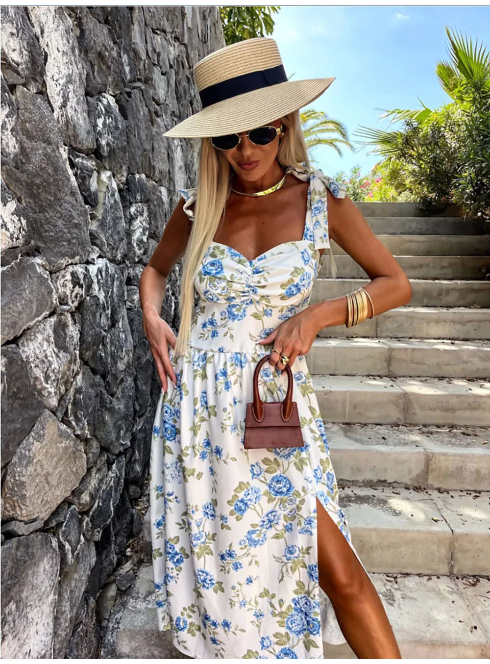 Summer Sexy Strap Midi Party Dresses Women 2024 Fashion Sleeveless Backless Print Slim White Dress Vacation Sundress Elegant
