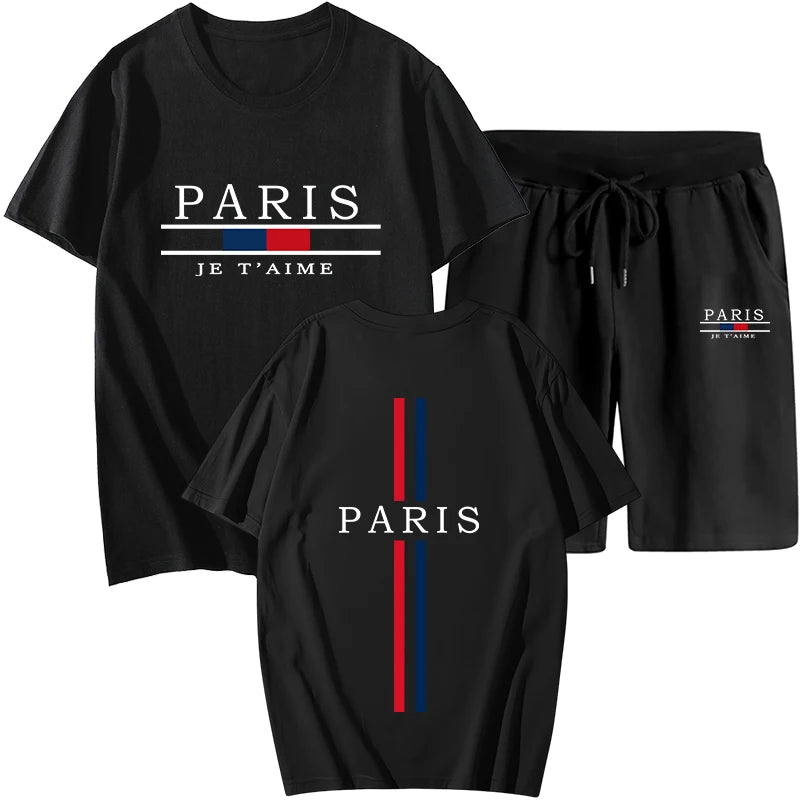Summer Mens Tracksuit Casual Jogging Short Sleeve Suit Comfort Loose Man Training Jersey Cotton T-shirts+Sport Short 2-Piece Set