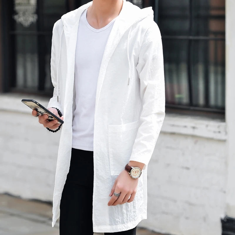 Streetwear Casual Hoodie Windbreaker Breathable Ultrathin Sunscreen Jacket Outdoor Male Trench Coat Sun Protection Clothing Men