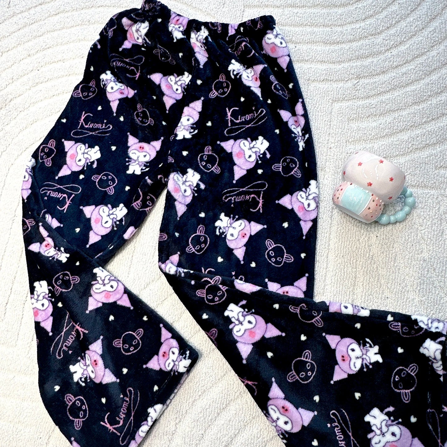 2024 New Sanrio Hello Kitty Kuromi Flannel Pajamas Warm Pants Female Winter Fleece Casual Homewear Pants Leisure Wear Girl Gift