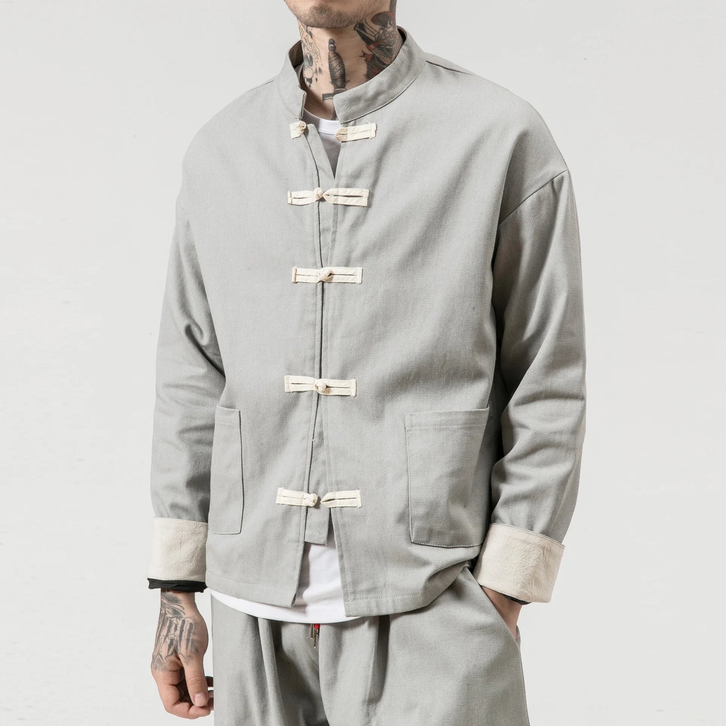 Chinese Wind Cotton Buckle Large Men's Casual Jacket Jacket Retro Stand-up Collar Tang Suit Top Batch