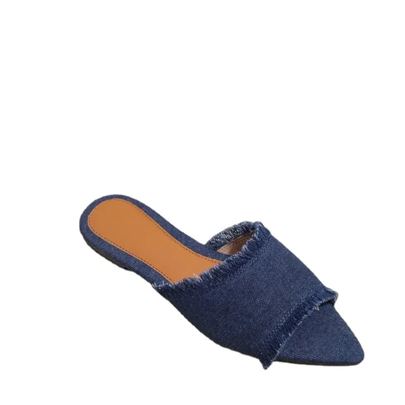 Women Flats Cowboy Slippers Fashion Beach Dress Shoes Summer Femme Pointed Toe Flip Flops New Casual Slides Zapatos Mujer