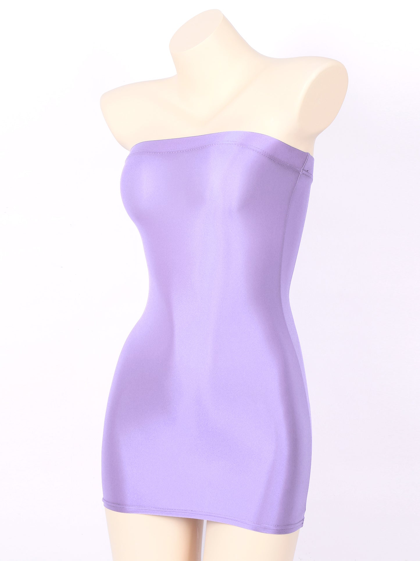 Sexy Women Oil Glossy Sheer Bodycon Dress Females See Through Strapless Pencil Dress Smooth Tight Mini Dress Clubwear