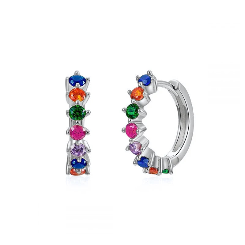 925 Sterling Silver Needle Simple and casual miniature colored zircon circle earrings Women's fashionable Small fresh Jewelry
