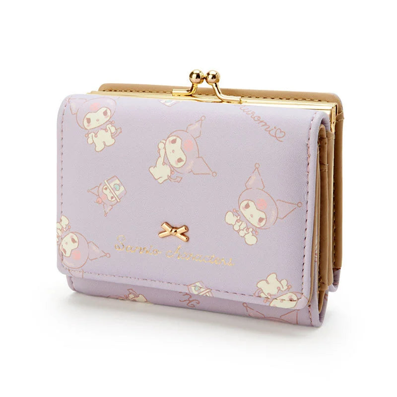 Sanrio Cinnamoroll Kuromi My Melody Hello Kitty Kawaii PU Leather Wallet Card Holders Casual Coin Purse Money Bag