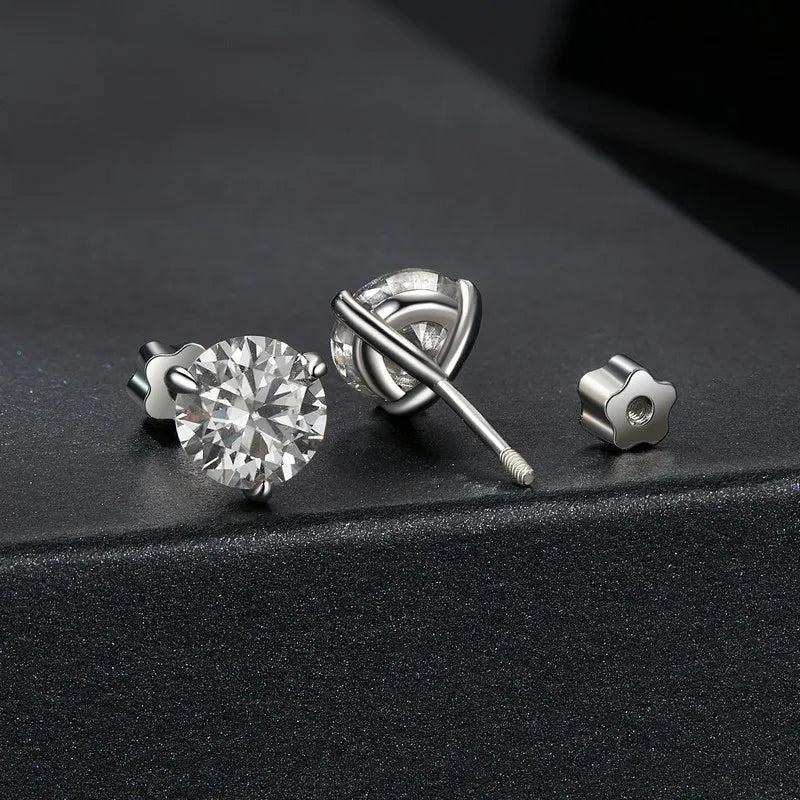 Bamoer U 1CT Moissanite Stud Earrings Round Cut Lab Diamond Platinum Plated Earrings for Women Wedding Minimalist Gift S925