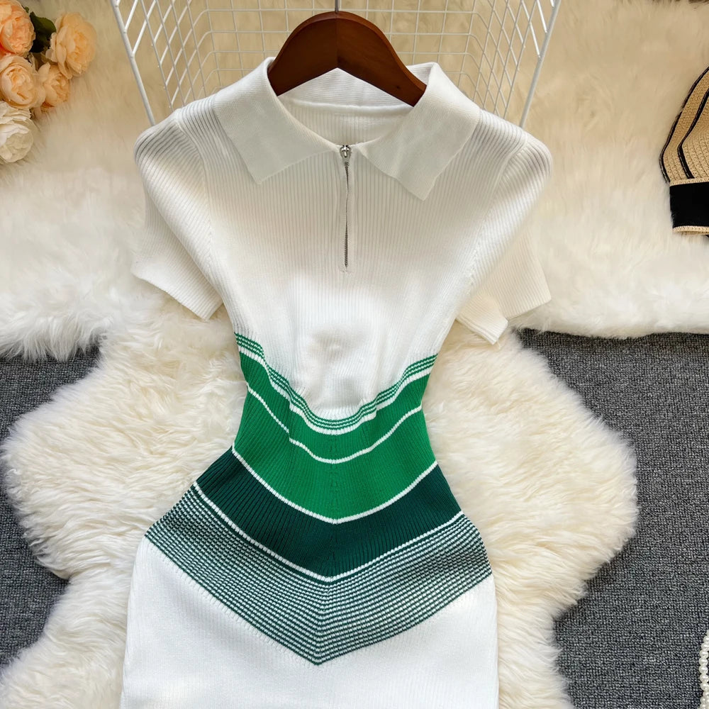 YuooMuoo Chic Fashion Sexy Wrap Hips Mini Dress 2025 Ins Hot Patchwork Slim Waist Knitted Summer Dress Streetwear Lady Outfits
