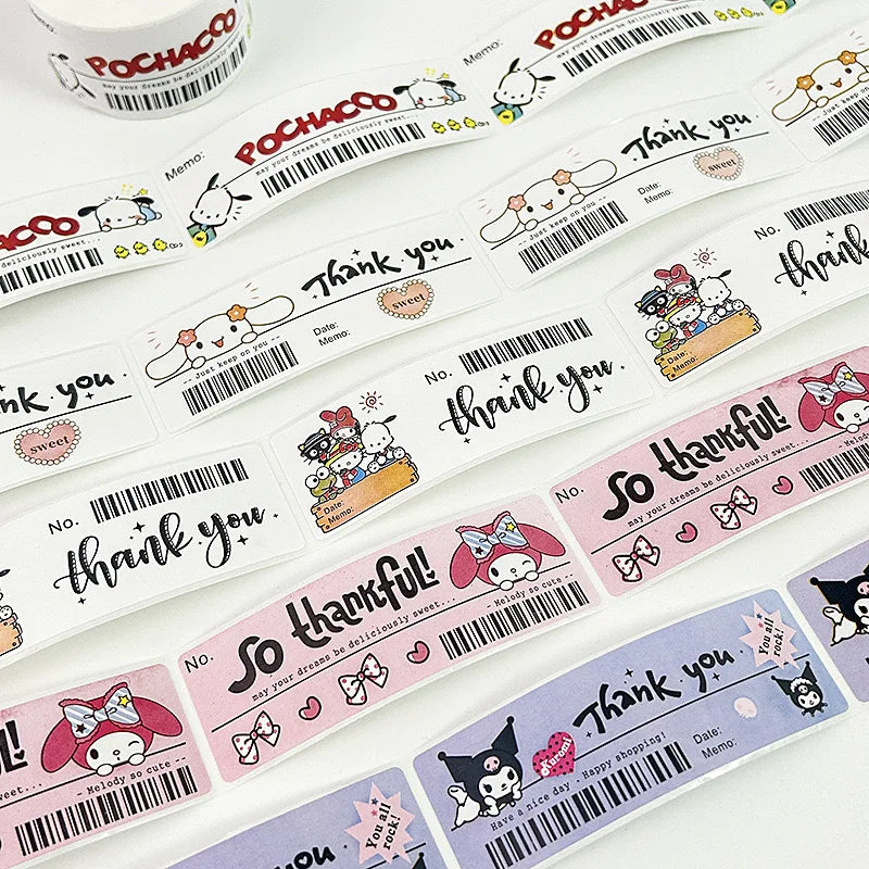 120PCS Cute Sanrio Kuromi My Melody Stickers Roll Kawaii Cartoon Thank You Sealing Labels Sticker Anime Vinyl Decor Decals Gift