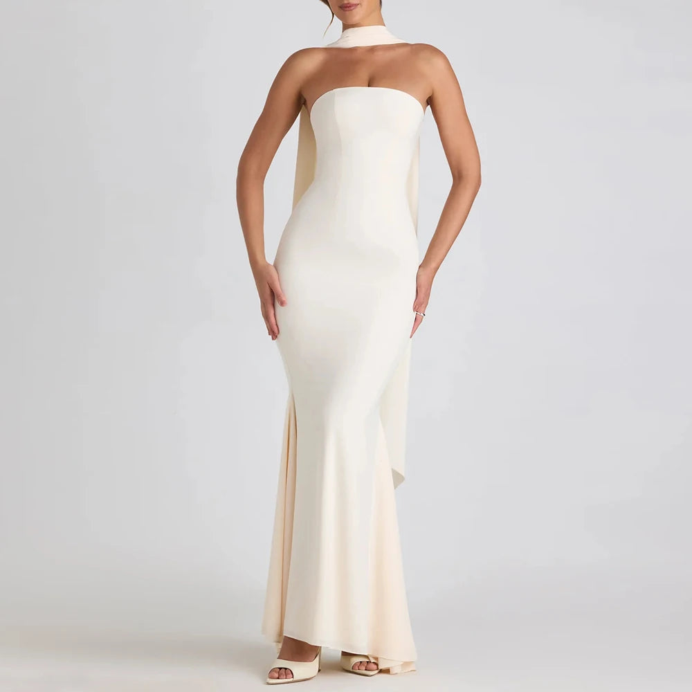 Mia Muse Dresses Spring Summer Elegant Decent Skinny Fit Sleeveless Strapless Maxi Evening Formal Shift Dresses For Women