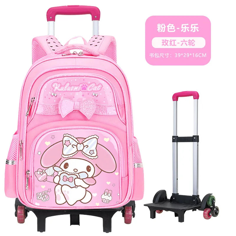 New Kuromi Trolley School Bag Melody Girls Trolley Bag Stationery Storage 2 Wheels/6 Wheels Telescopic Folding Climbing Floors