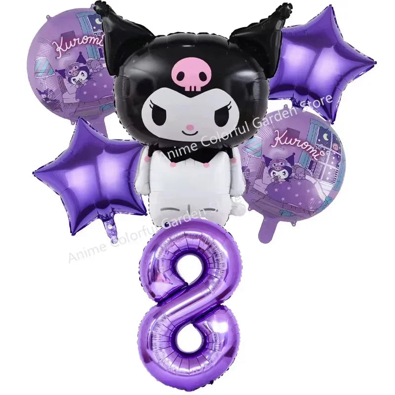 6pcs Sanrio Kuromi Balloon Set Children Anime Cartoon Cute 1-10 Birthday Number Airballoon Boys Girls Party Decorative Products