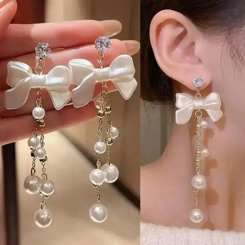 925 Silver Needle Korean Fashion Tassel Pearl Earrings For Women Jewelry 2025 Trending New Vintage Women's Pearl Drop Earrings