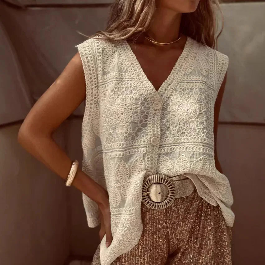 Vintage Cotton Sleeveless Crochet Vests Jackets For Women Tank Tops Summer Loose Boho Beach Cover Up Casual Women's Blusas