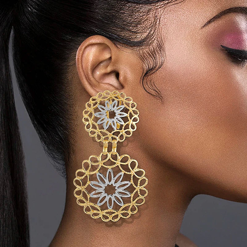Women Earrings Luxury Design Big Drop Earrings Two Tone Fashion Jewelry Wedding Party Gift Trending